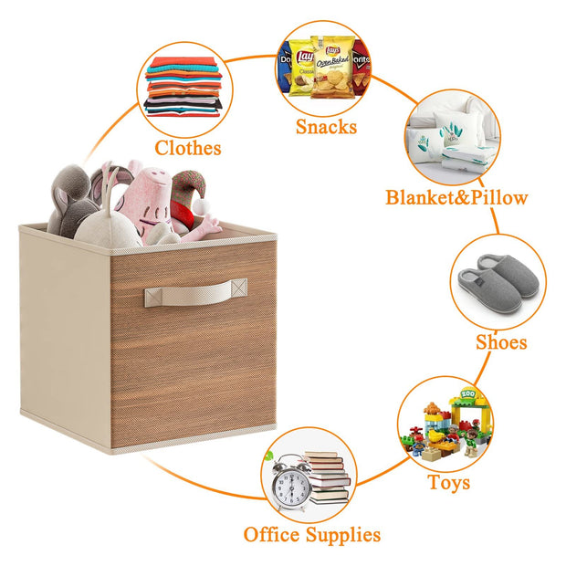 Wood Grain Fabric Storage Cubes with Handle-6pack