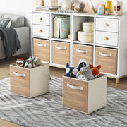 Wood Grain Fabric Storage Cubes with Handle-6pack
