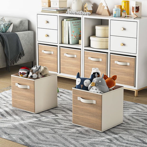 Wood Grain Fabric Storage Cubes with Handle-6pack