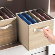 Wood Grain Fabric Storage Cubes with Handle-6pack