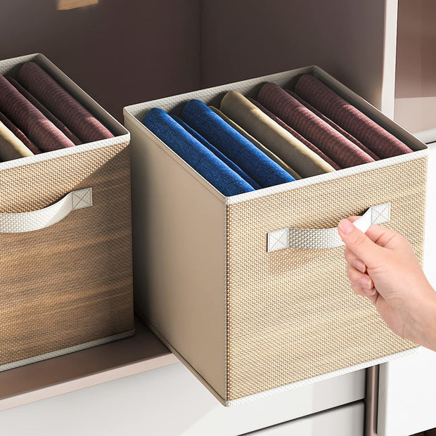 Wood Grain Fabric Storage Cubes with Handle-6pack