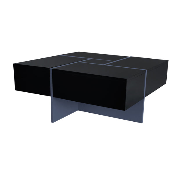 Sleek Square Coffee Table with 4 Hidden Storage Compartments