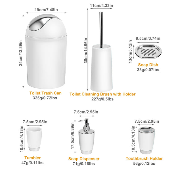 6 Pc Bathroom Accessories Set